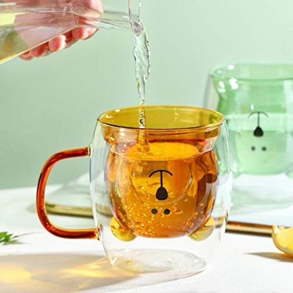 Søte Kaffe Kopper Te Melk Koselig Bjørn Katt Panda Espresso Kopper Krus Dobbelvegget Isolerte Glass Bursdagsgaver Transparent with handle