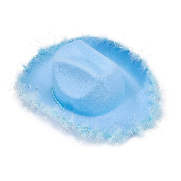 Cowboyhatte til Kvinder Plysset Fjederkant Cowgirl Hat til Polterabend, Kostumefest, Leg Klæd Dig Ud Blue