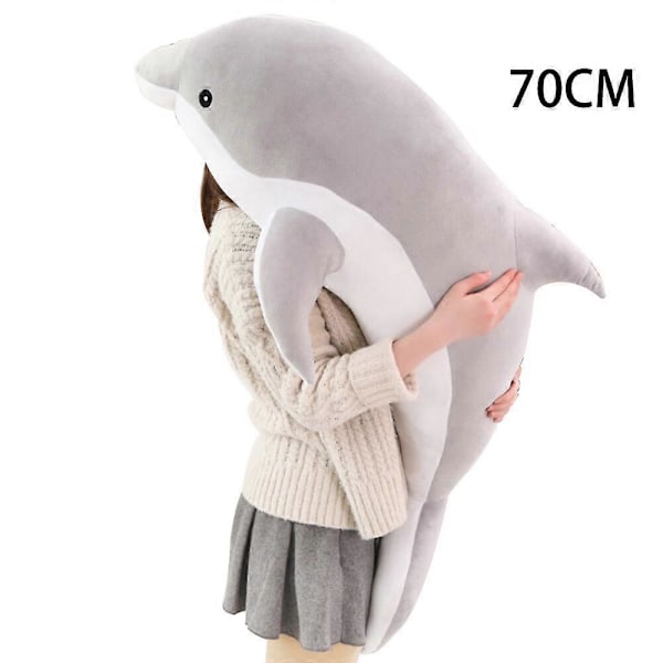 Dolphin Plysj Leke Pute - Myk og Komfortabel Stoffdyr Dukke Julegave Til Barn Grey 70CM