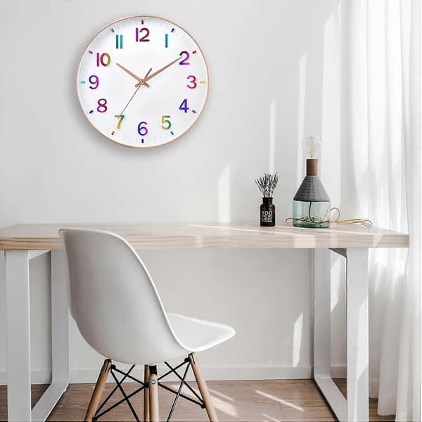 Väggklocka 30 cm Tyst Icke Tickande Klocka för Vardagsrum Sovrum Kök Kontor (Orange) Gradient Rose Gold