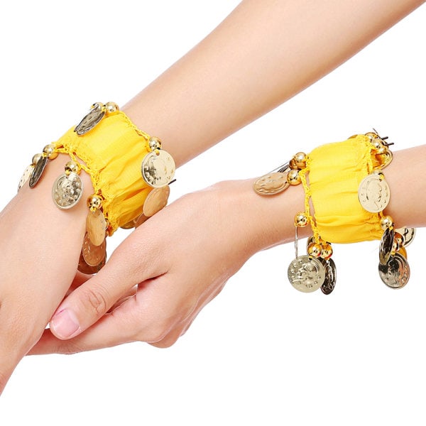 Magdans handleds- och fotledskuffar armband chiffong guldmynt mage svart en storlek svart en storlek Black