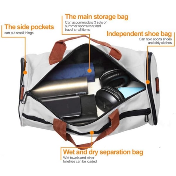 Sportsgympose med sko-rom og vått lomme, multifunksjonell reise-duffelbag, helgbag, treningsbag egnet