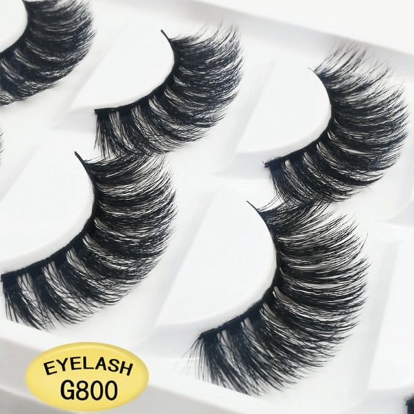 5 Par Falska Ögonfransar - 3D Faux Mink - G800 Svart