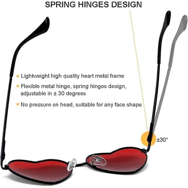 SDIGV Polariserte Hjerte Solbriller for Kvinner Mote Nydelig Stil Metallramme UV400 Beskyttelse Linse Black Red