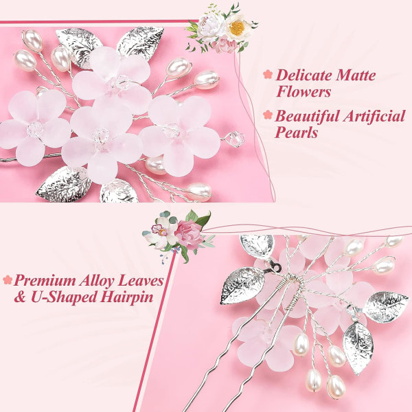 5-pack Bröllops Hårklämmor Blomma Merle Bröllops Hårtillbehör Silver Bröllops Hårtillbehör Hår U-Form Bröllop