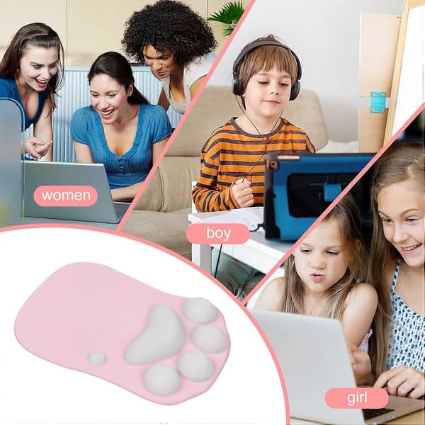 3D Søt Musematte Datamaskin Anime Myk Kattepote Musematter Håndleddsstøtte Komfort Silikon Memory Foam Gaming Musematte Pink