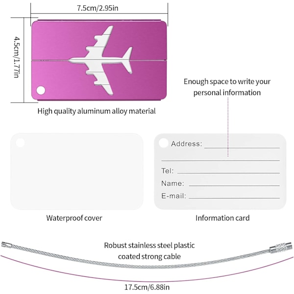 Bagagemærker, Rejsetaske-Mærker, Bagagemærker, Bagagemærker, Aluminium Metal med Navn ID Adressekort til Bagage Kufferter Identitet Red