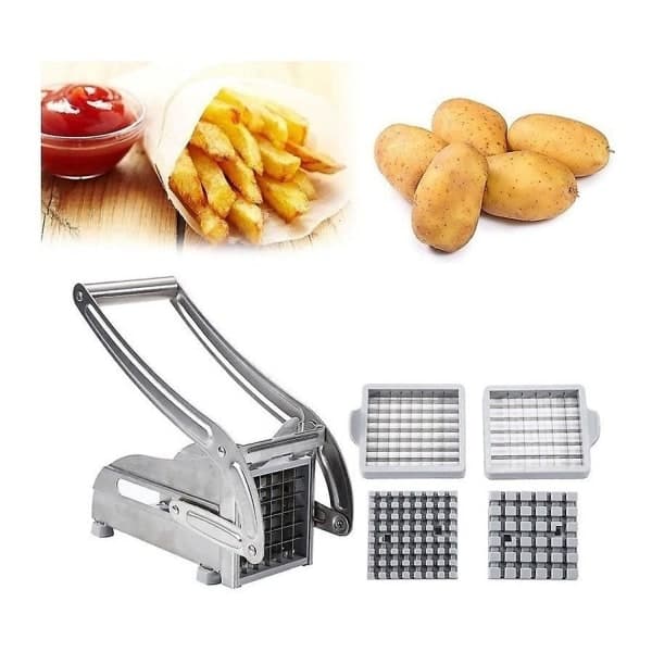 Ny Fransk Fries Kutter Manuell Potetkutter Rustfritt Stål Multifunksjonell Agurk- og Reddikkutter (Sølv) (1 stk)