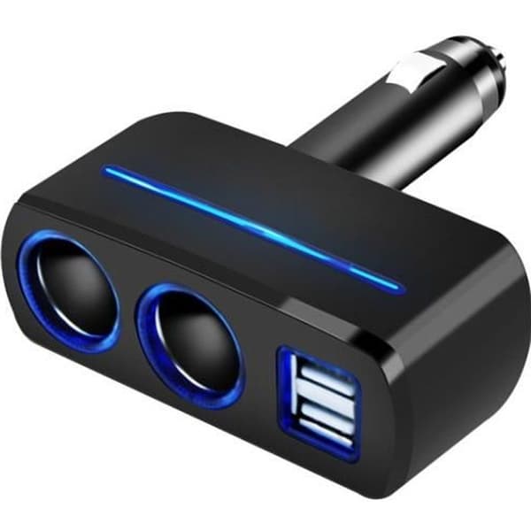 Ecent 12V Multi-Socket Oplader med LED - 2 Cigartænderstik + 2 USB-porte til Smartphones, Tablets, GPS, Optageenheder