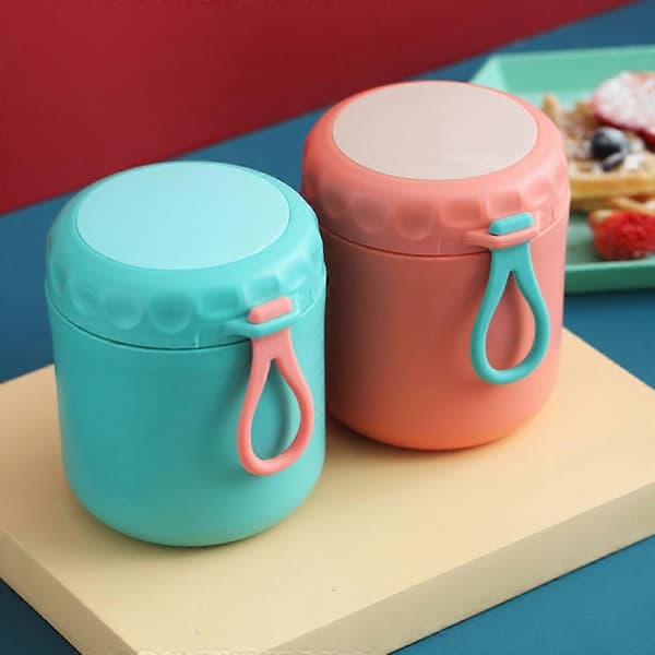 Bærbar 450ml Matbeholder i Rustfritt Stål 11.5x9cm Grønn Rosa Blå