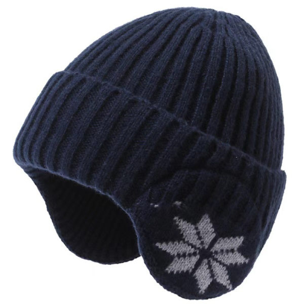 Vinter Blød Plys Strikket Hue Mænd Kvinder Vindtæt Sport Øreklapper Hue Solid Mode Hue Hatte Navy blue