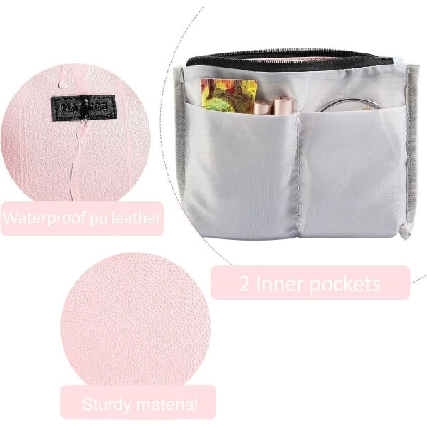 Lille Kosmetiktaske til Håndtaske Lille Makeup Taske Bærbar Rejsetaske Vandtæt PU Læder Makeup Taske med Håndtag Pink and Green