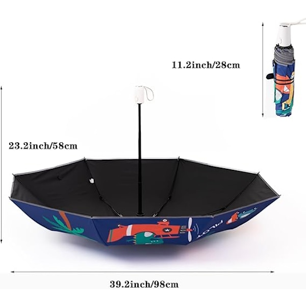 Automatisk Vikbart Barnparasoll UV-Resistent Reseparasoll En-Knapp Öppning-Stängning Cartoon Dinosaur Tryck Anti-Återfjädring Design Bärbar Vatten
