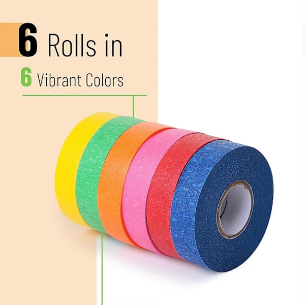 Farvet Malertape, Farvet Afmaskningstape, 6-pak, Tegnetape, Hobbytape, Etikettape, Papirtape, Farvet Tape, Kunsttape