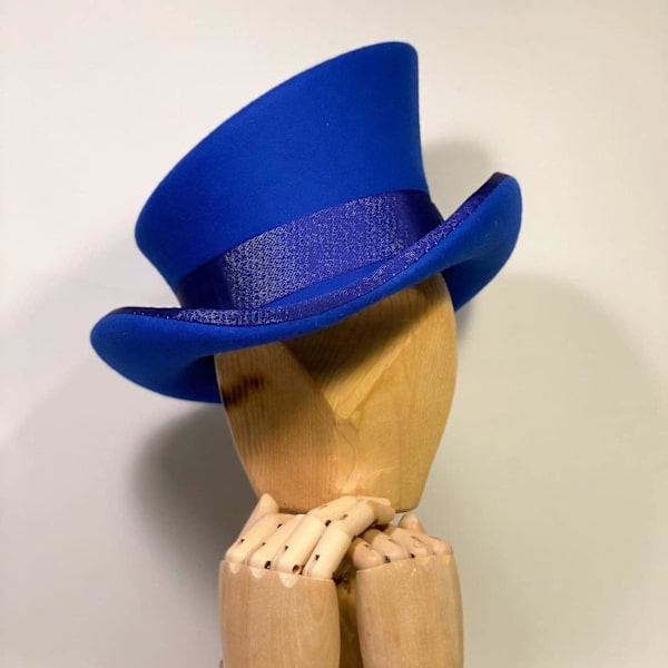 Asymmetrisk Topphatt Ullhatt Dame Herre Unisex Hatt Steam Punk Hatt Topphatt Mote Bånd Dekorativ Hatt Dekk Hode For Menn-yu Blue One Size