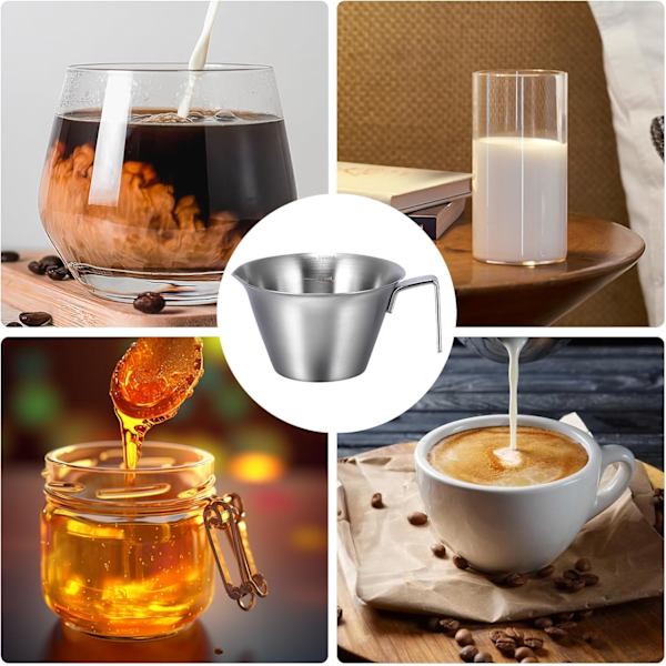 Espressokoppar, 2-pack rostfritt stål espressomätkopp med skalmarkering och örnnäbb, 100 ml espressohällningskopp Barista-kaffetillbehör