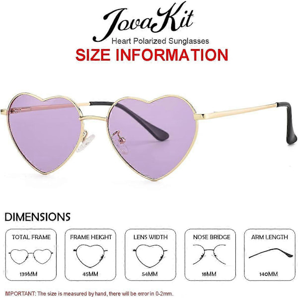 SDIGV Polariserte Hjerte Solbriller for Kvinner Mote Nydelig Stil Metallramme UV400 Beskyttelse Linse Gold Purple