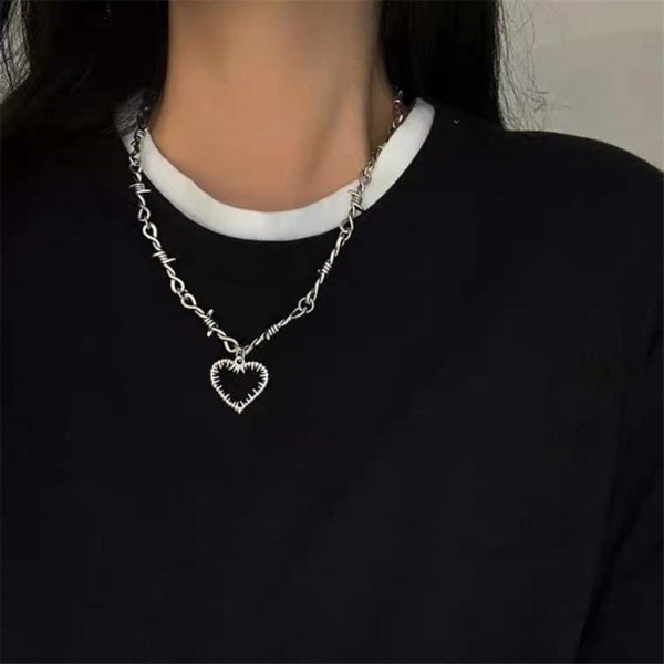 Gotisk Hjerte Halskæde Hjerte Choker Clavicle Kæde Goth Smykker Halloween Jul Valentinsdag Gave Til Kvinder Mænd Par Sølv