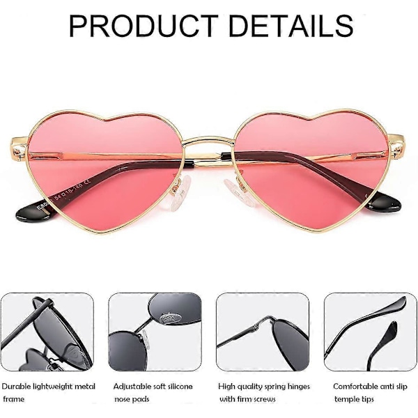 SDIGV Polariserte Hjerte Solbriller for Kvinner Mote Nydelig Stil Metallramme UV400 Beskyttelse Linse Gold Pink