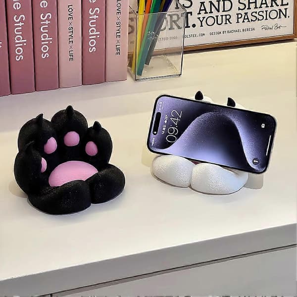 3D Kattepote Telefonholder, Sød Skrivebordsholder til iPhone, Android, Tablet, Perfekt Gave til Katteelskere White