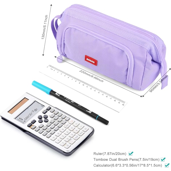 Store Blyantvesker Super Stor Blyantveske Glidelås Jevn Blyantveske Lomme Holder Skriveartikkel Organizer Varig Skole Blyantvesker for Tenåringsjenter Gutter Purple