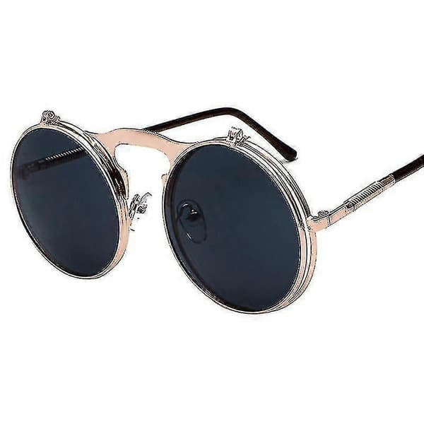 Solbriller for menn og kvinner, flip-up linser, runde briller Pink Frame Grey Lenses