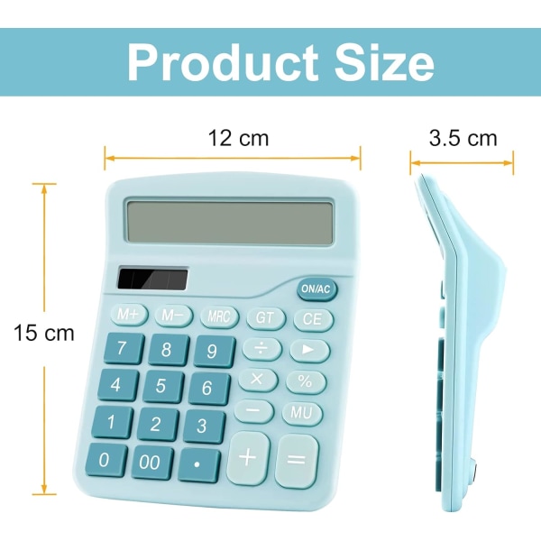 Skrivbordsräknare, 12-siffrig dubbel solcells- och batteridriven räknare med stor LCD-display, kontorsräknare med stora knappar, standard skrivbordsräknare BLUE