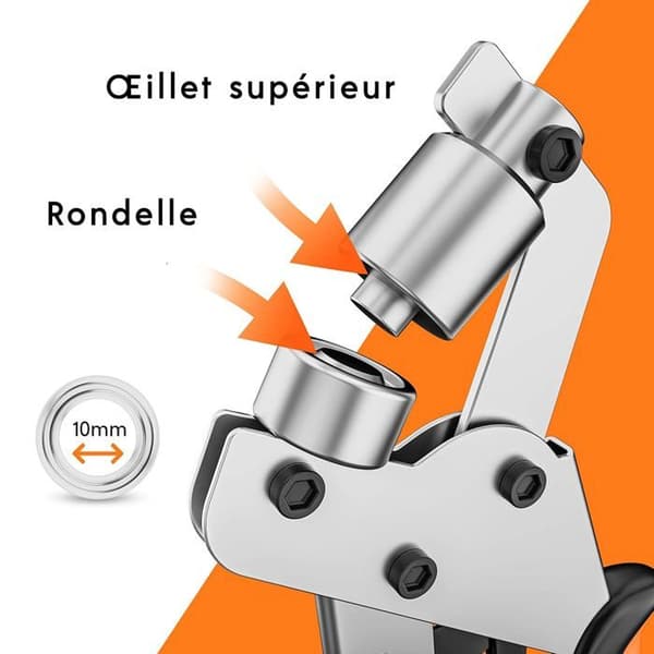 Profesjonell maljeperforator - Minimal innsats - Hulltang med 100 maljer (Ø innvendig 10 mm)