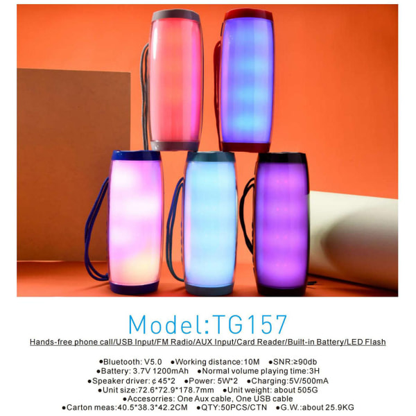 TG157 Trådlös Bluetooth högtalare, Färgglatt LED-melodiljus, Vattentät Subwoofer utomhus, Blå blue
