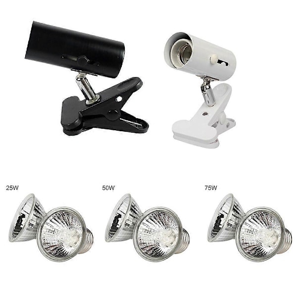 Reptil Lampe med UVB + UVA, Clip-on Keramisk Holder til Skildpadde Solbadning og Opvarmning, Firben Belysning White A2