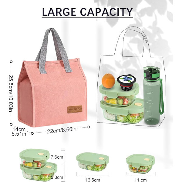 Lunsjposer for Kvinner Menn, Bærbar Isolerende Lunsjpose Vannresistent Lekkasjesikker Lunsjboks Tote Bag for Barn Jenter Gutter Voksne Pink