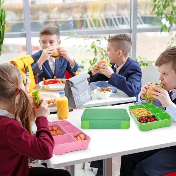 Bento Lunchlåda Barn, Bento Lunchlåda Vuxna med 5 Fack och 2 Salladsdressingbehållare Green