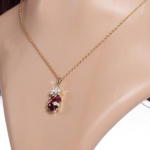 18K Gullbelagt Rhinestone Krystall Rød Krystall Anheng Halskjeder Ideer A