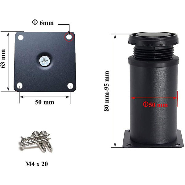 4 säädettävää jalkaa 80 mm korkeus Paksummat kaapin jalat
