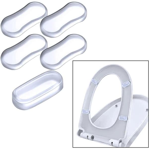 5-delars toalettsitsdyna – transparent silikon – bullerreducerande – hem, hotell, etc.