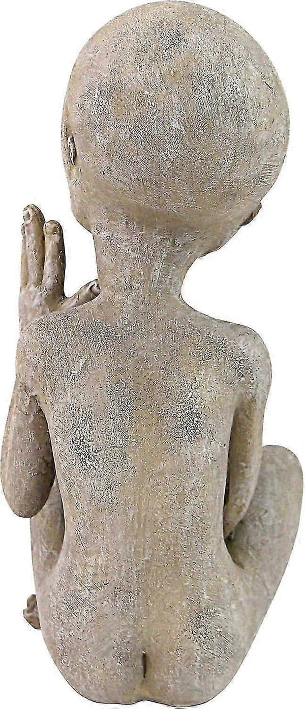 UFO-romvesenstatue, liten sittende, sandstein