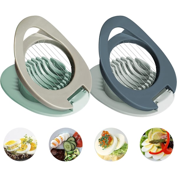 Eggedeler med rustfritt ståltråd, multifunksjonell eggekutter for jevn kutting av kokte egg, skinke, banan og jordbær blue green