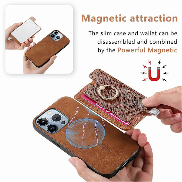 B5 iPhone 16 Pro Max -kotelo 2-in-1 Magneettinen Irrotettava Korttipidike Nahka+TPU Puhelin Kotelo - Ruskea Brown