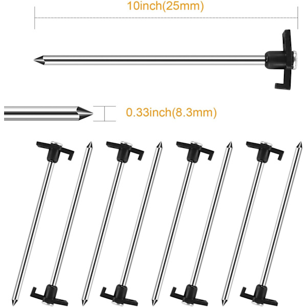 Store Teltsplint, Heavy Duty Stormsikker Rustfri Teltsplint - Galvaniseret Stål Hård Jordforankring, 8 stk, 25cm, Ideel til Stenet Jord