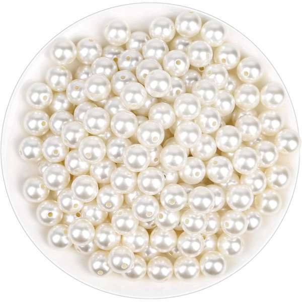 Til håndværk, elfenbensfarvede imiterede perler, små syede perler med huller, kan bruges til at lave armbånd, halskæder, hår, håndværk, dekorationer og vaser 12 MM