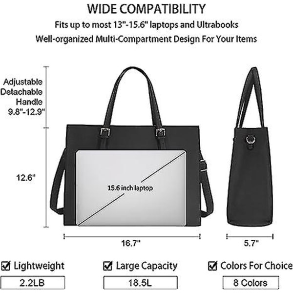 Laptopväska för Kvinnor Vattentät Lättviktig Läder 15.6 Tum Laptop Handväska Affärs Kontorsväska Arbetsväska Svart