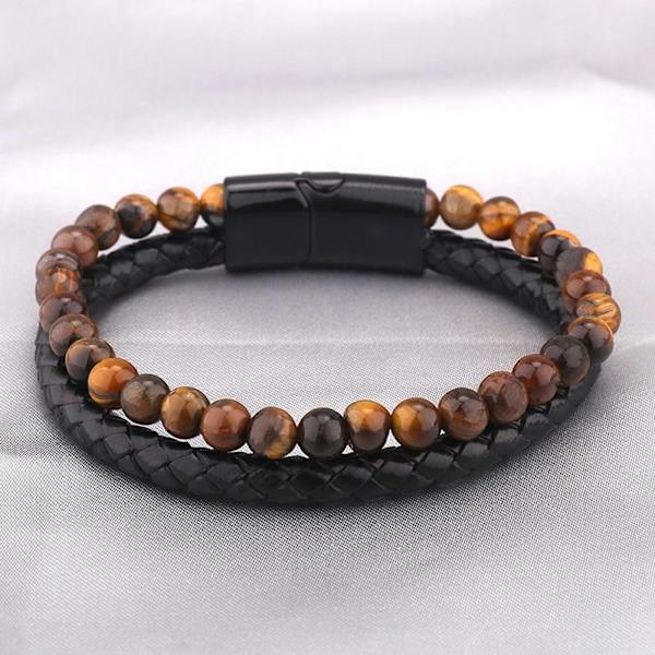 Herrar Pärl Läder Armband Natursten och Läder Armband för Män Presenter 1