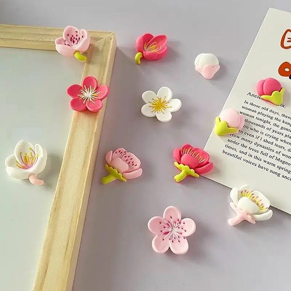 12 stk. Køleskabsmagneter Pink Blomst Resin Dekorativ Whiteboard Magnet
