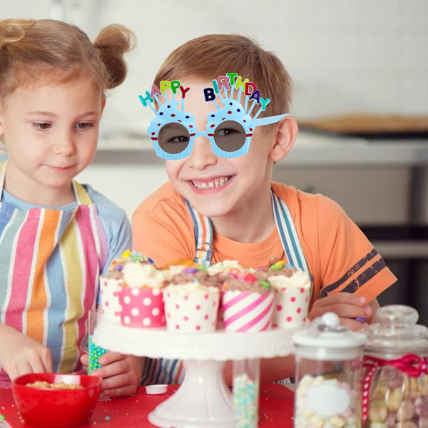 Grattis på födelsedagen-hatt, födelsedagshätt med födelsedagsbrillor, plyschig grattis på födelsedagen-tårta-hatt för födelsedagsfest, glasögon för flickor, vuxna, festdekoration Blue