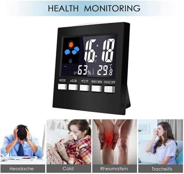 Söt Liten Digital Väckarklocka Väder Sängklockor Tid Temperatur Luftfuktighet 12/24H för Hem Sovrum Kontor