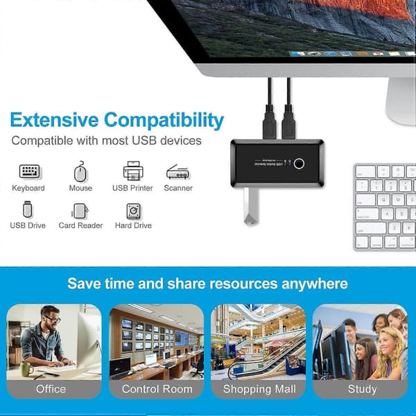 USB 3.0 Switch Selector 2 Computere Deler 4 Enheder Egnet til Mus Tastatur Printer
