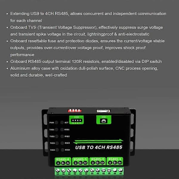 USB til 4-vejs RS485 konverter industriel kvalitet for multi-system kompatibilitet