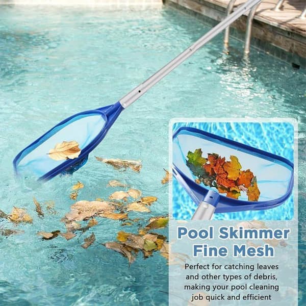 Poolnet med 187 cm teleskopstang, finmasket poolnet med poolbørste, rengøringssæt til pool