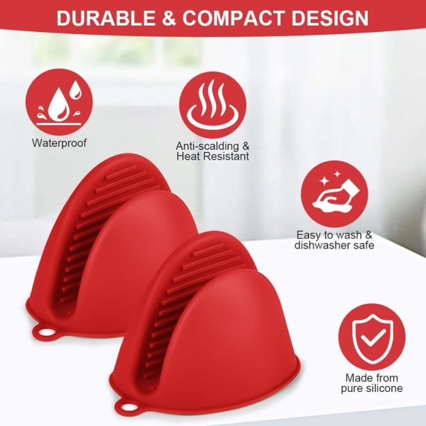 1 Par Silikon Mini Ovn Hansker - Ninja Mitts Gryteholder - Varmebestandig Fingergrep Hansker Gummi for Luftfrityrkoker, BBQ Grill, Matlaging og Baking Mini Silicone-red(1 Pair)