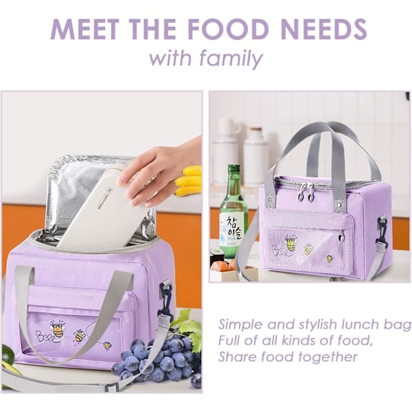 Isolerad lunchväska 11L Liten lunchväska Termos lunchväskor för vuxna Kylväska Bärbar dam picknickväska Purple